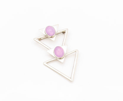 925 Sterling Silver Vintage Brooch Modernist Oval Gemstone Arrows Cutout BP11577