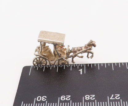 925 Sterling Silver Vintage Pendant Solid Cutout Royal Horae Cart  PT23565