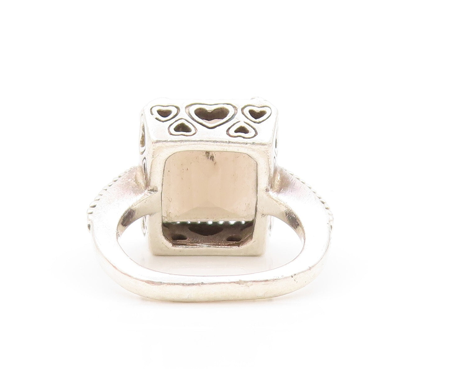 925 Sterling Silver Vintage Ring Rectangle Smoky Quarts Heart Cut  Sz 5  RG31810