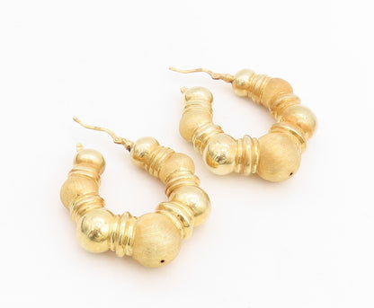 925 Sterling Silver Vintage Earrings Gold Plated Antique Carved Hoops  EG13220
