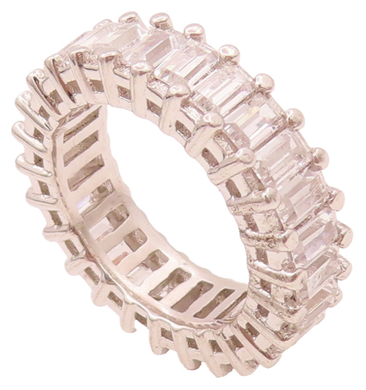 925 Sterling Silver  Vintage 360` Cubic Zirconia Band Ring Sz 5.5  RG26559