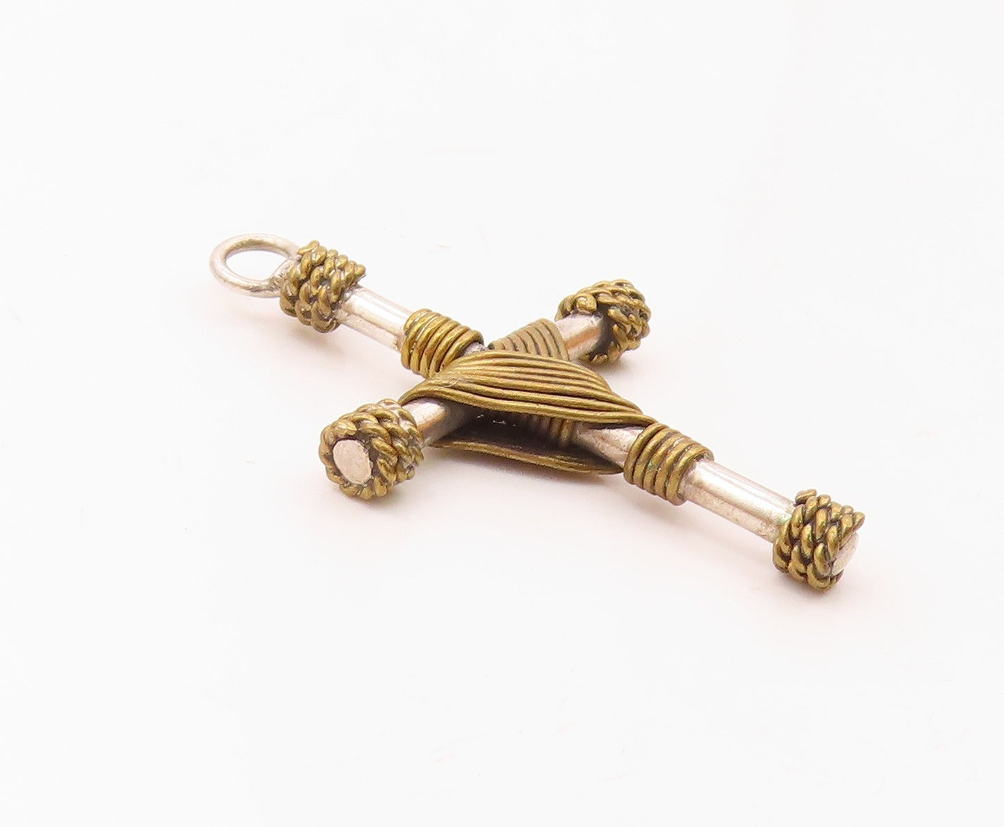 MEXICO 925 Sterling Silver  Vintage Two Tone Religious Cross Pendant  PT17933