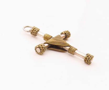 MEXICO 925 Sterling Silver  Vintage Two Tone Religious Cross Pendant  PT17933