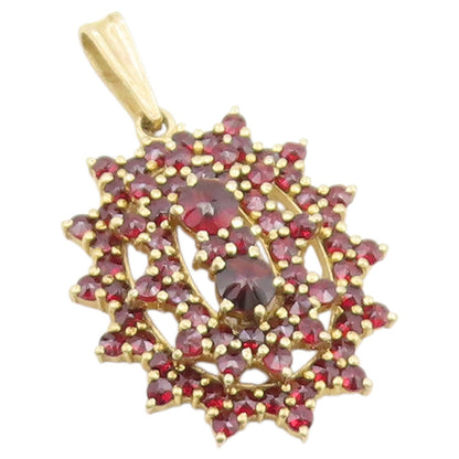 925 Sterling Silver Vintage Pendant Gold Plated Garnet Floral Cluster  PT26467