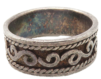 925 Sterling Silver  Vintage Dark Tone Swirl Vine Band Ring Sz 6.5  RG11271