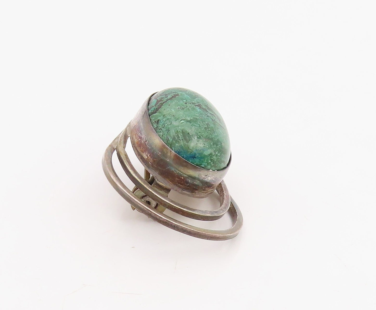 925 Sterling Silver Vintage Brooch Pin ISRAEL Modernist Oval Gemstone  BP12282