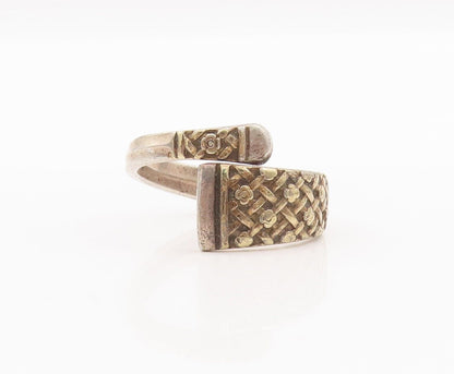925 Sterling Silver Vintage Ring LUNT Floral Net Carved Bypass  Sz 9  RG28222