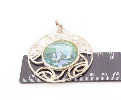 925 Sterling Silver Vintage Pendant ISRAEL Round Roman Glass Medallion  PT25055