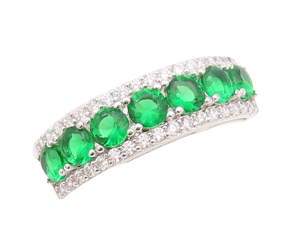 925 Sterling Silver Vintage Ring Round Peridot & CZ Bands  Sz 7.5  RG30145