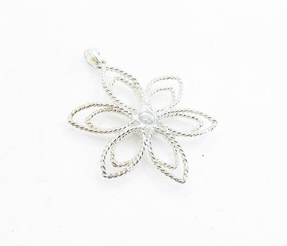 925 Sterling Silver  Cubic Zirconia Twist Open Flower Motif Pendant  PT3384