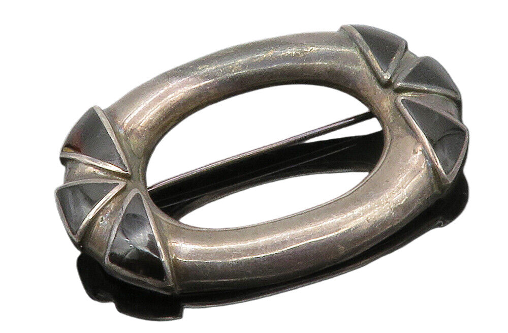 BOMA 925 Sterling Silver  Vintage Black Onyx Dark Tone Oval Brooch Pin  BP4745