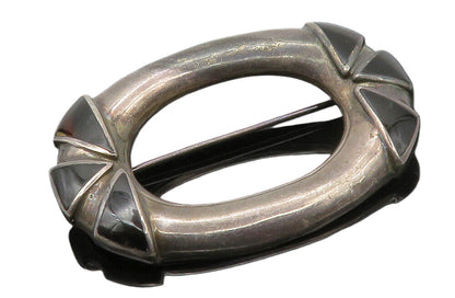BOMA 925 Sterling Silver  Vintage Black Onyx Dark Tone Oval Brooch Pin  BP4745