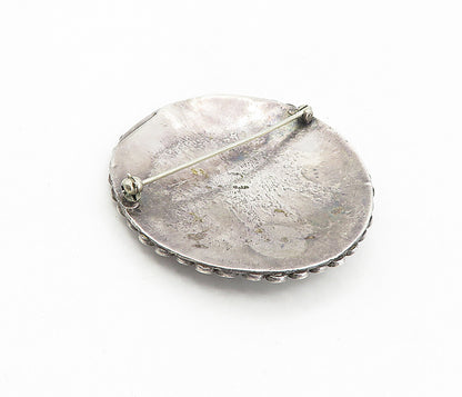 925 Sterling Silver  Vintage Dark Tone Floral Patterned Brooch Pin  BP3083
