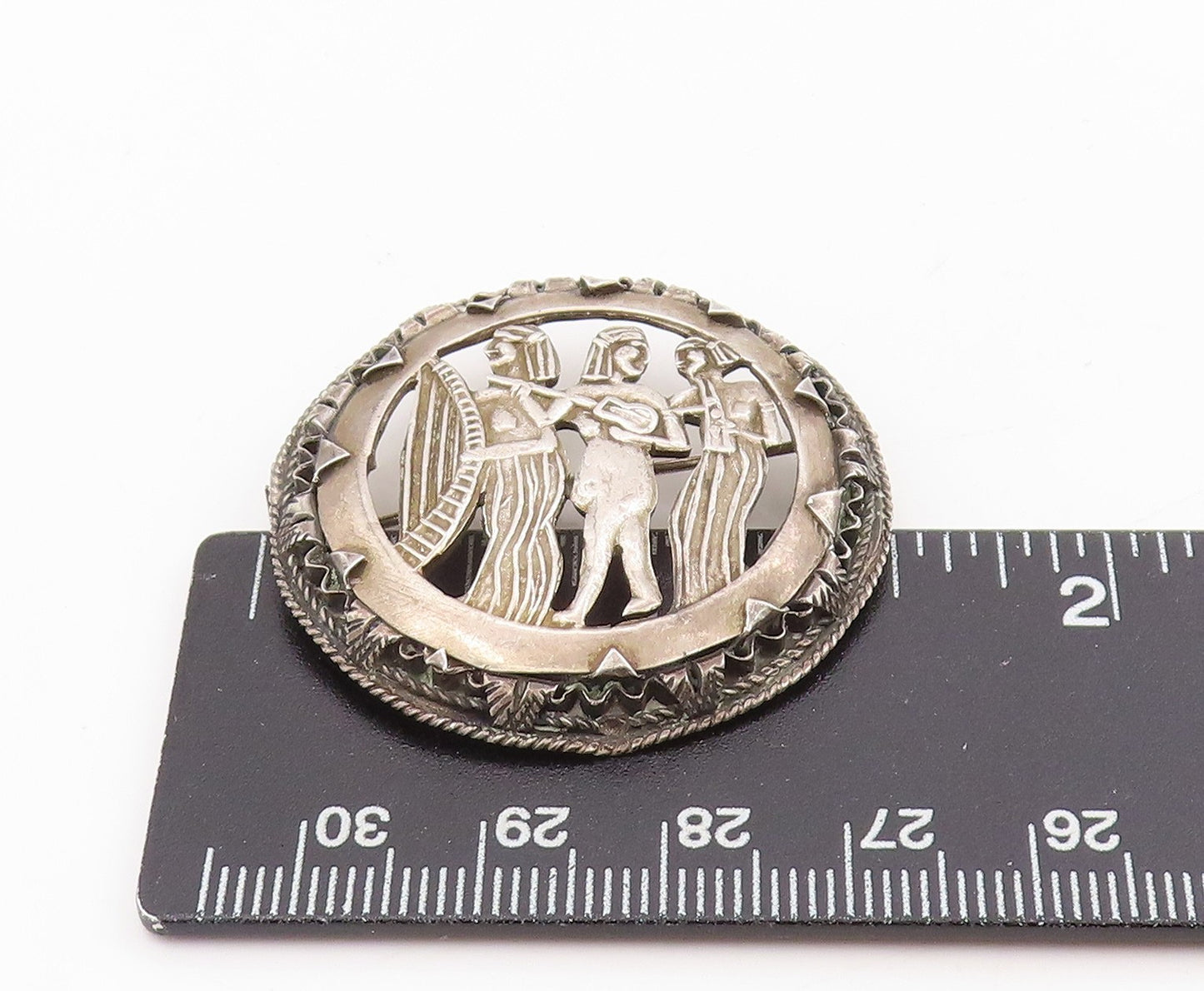 925 Sterling Silver Vintage Brooch Middle East Egyptian Musicians Pin  BP12041