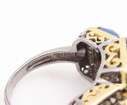 925 Sterling Silver Vintage Ring Gold Plated Diamond & Gemstone  Sz 8  RG29679