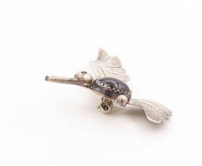 925 Sterling Silver Vintage Brooch NAVAJO Onyx Etched Humming Bird Pin   BP11870