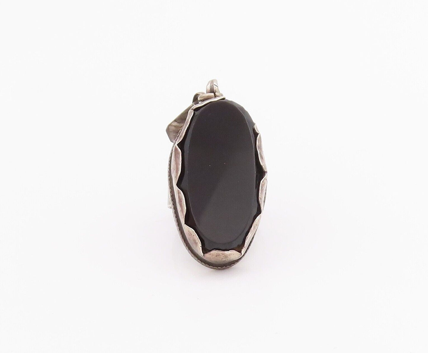 925 Sterling Silver Vintage Ring Oval Cabochon Onyx Dangling Charm Sz 8  RG28379