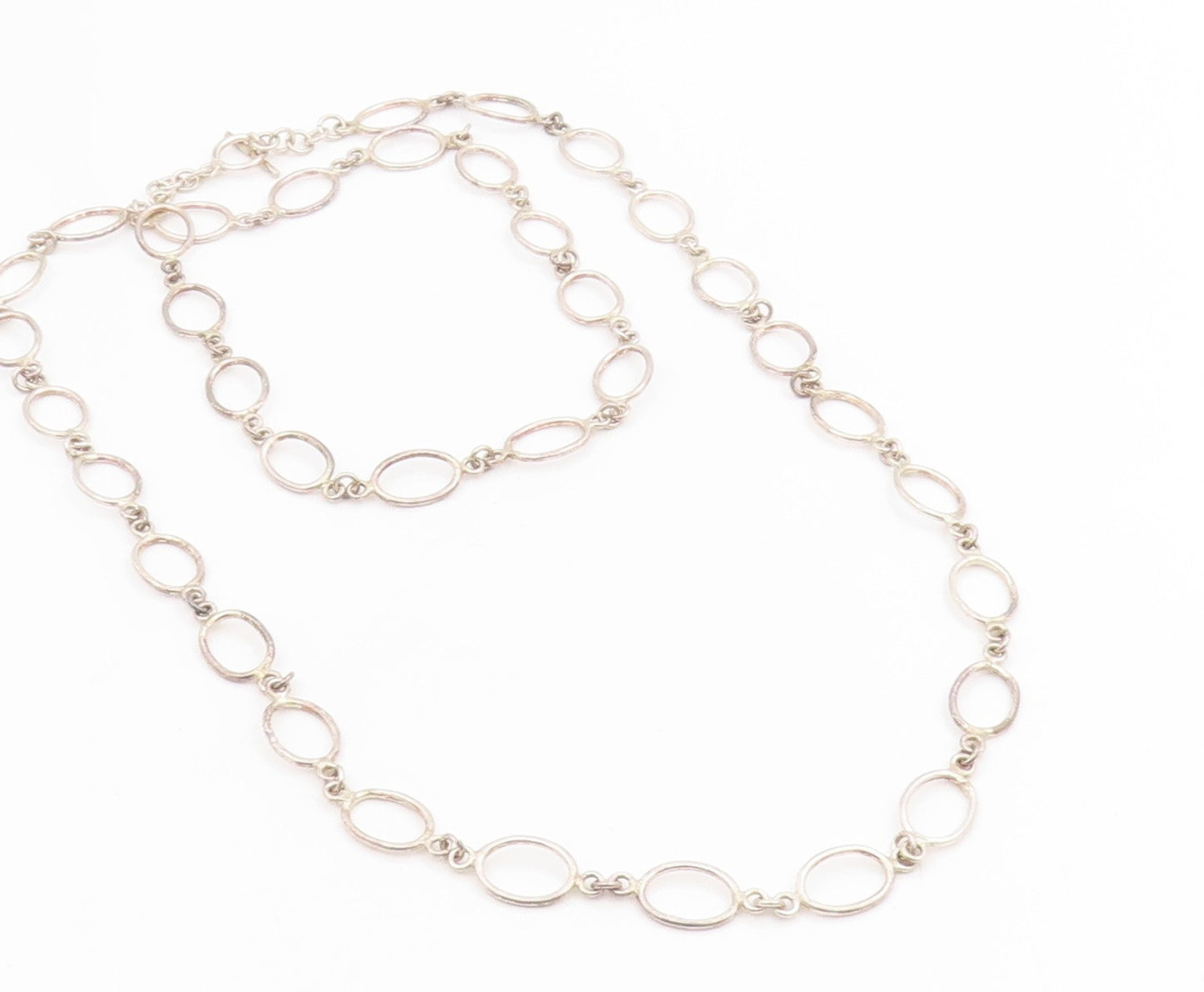 925 Sterling Silver Vintage Necklace Modernist Hollow Oval Link Chain  NE4746