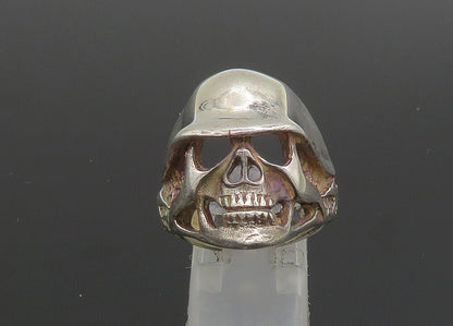 925 Sterling Silver  Vintage Shiny Skeleton Head Biker Ring Sz 9.5  RG23329