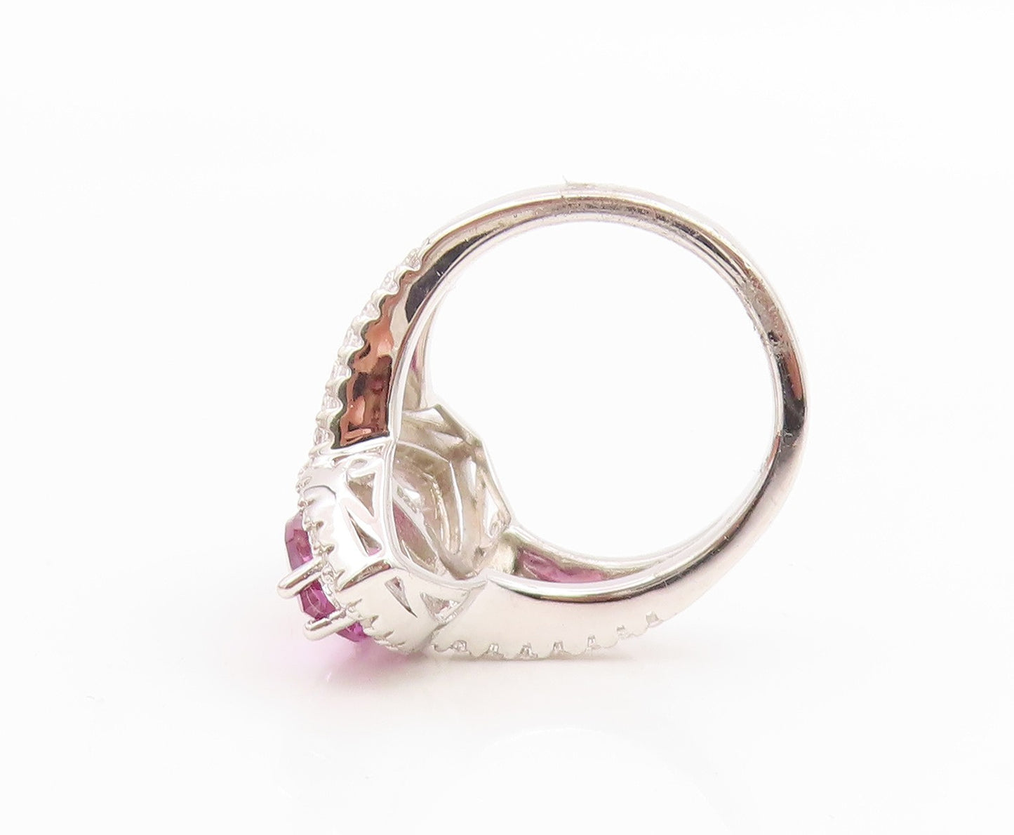 925 Sterling Silver Vintage Ring Elegant Pear Cut Amethyst & CZ  Sz 7  RG35834