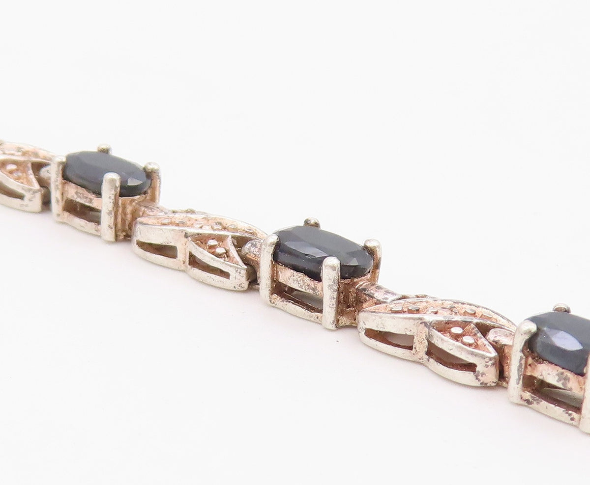 925 Sterling Silver  Vintage Sapphire XO Hugs & Kisses Chain Bracelet  BT8604