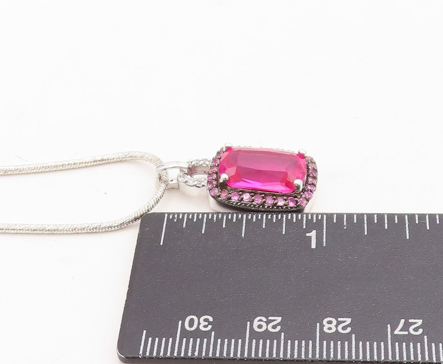 925 Sterling Silver  Prong Set Pink Topaz Shiny Snake Chain Necklace  NE1992
