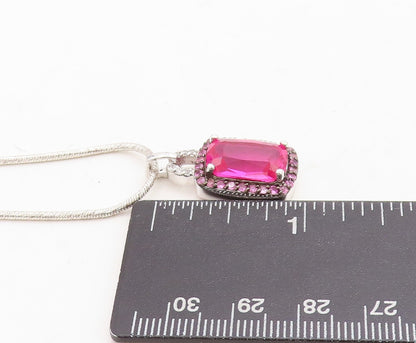 925 Sterling Silver  Prong Set Pink Topaz Shiny Snake Chain Necklace  NE1992