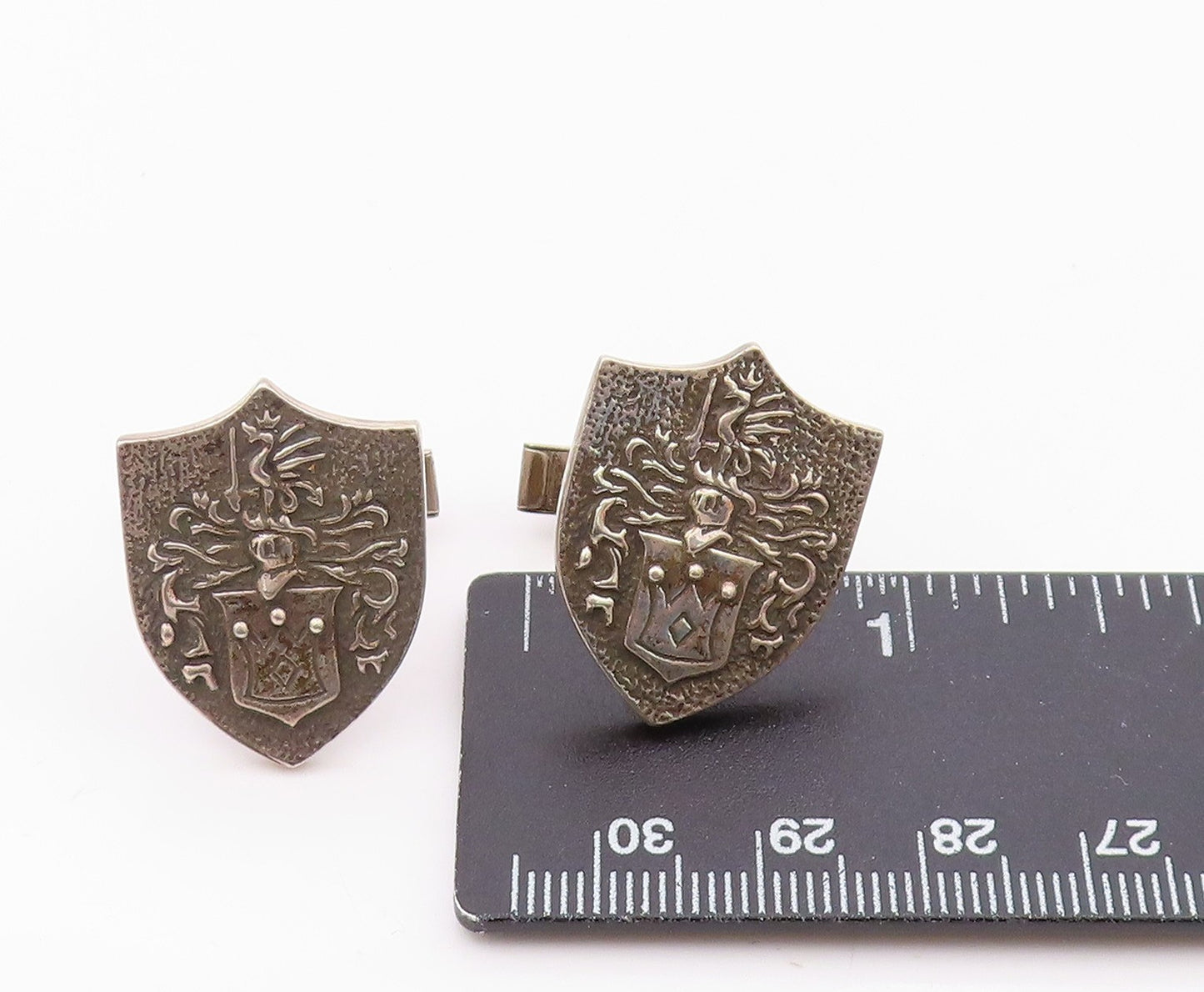 925 Sterling Silver  Vintage Carved Royal Emblem Cuff Links  TR3425