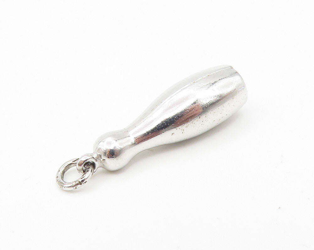 925 Sterling Silver  Shiny Single Bowling Pin Sports Motif Pendant  PT9089