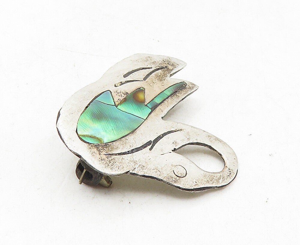 MEXICO 925 Sterling Silver  Vintage Abalone Shell Swan Brooch Pin  BP3551