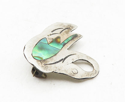 MEXICO 925 Sterling Silver  Vintage Abalone Shell Swan Brooch Pin  BP3551