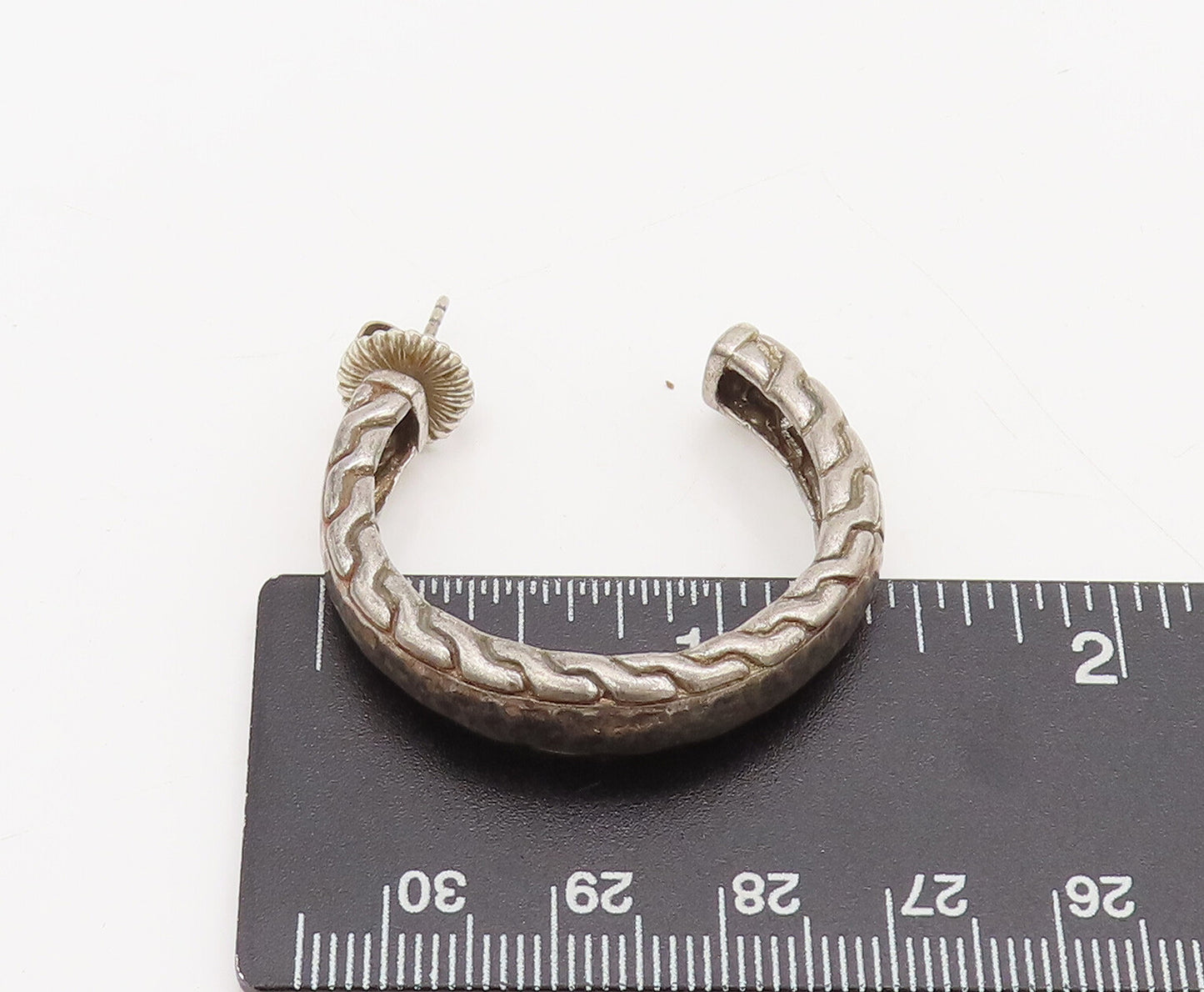 925 Sterling Silver  Vintage Modernist Step Carved Open Hoop Earrings  EG12503