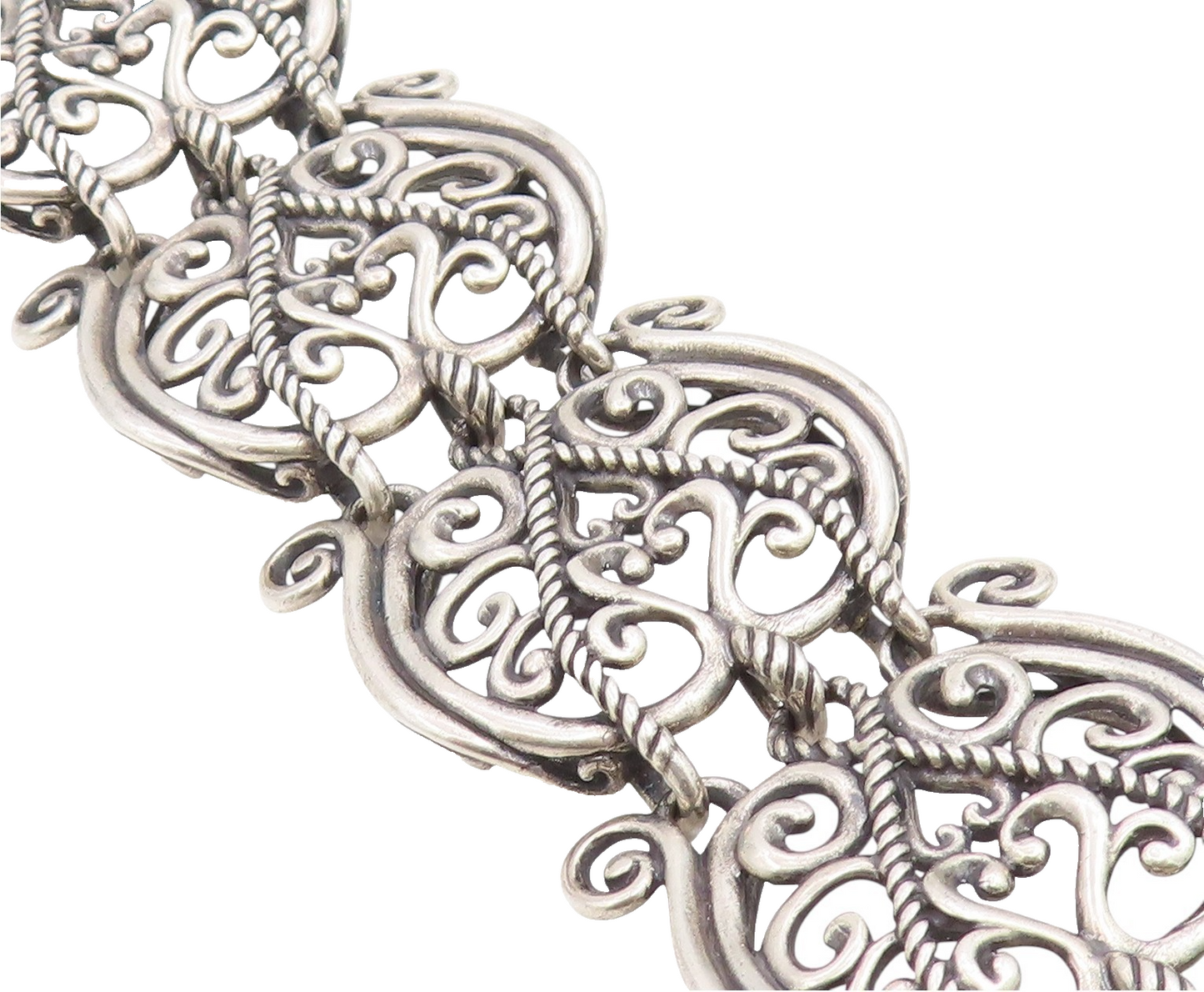 925 Sterling Silver Vintage Bracelet CAROLYN POLLACK Scrollwork Link  BT11865
