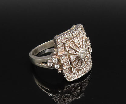 925 Silver  Vintage Openwork Square Frame Cubic Zirconia Ring Sz 9  RG25951