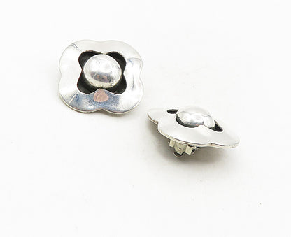 MEXICO 925 Sterling Silver Vintage Shiny Flower Motif Non Pierce Earrings EG4984