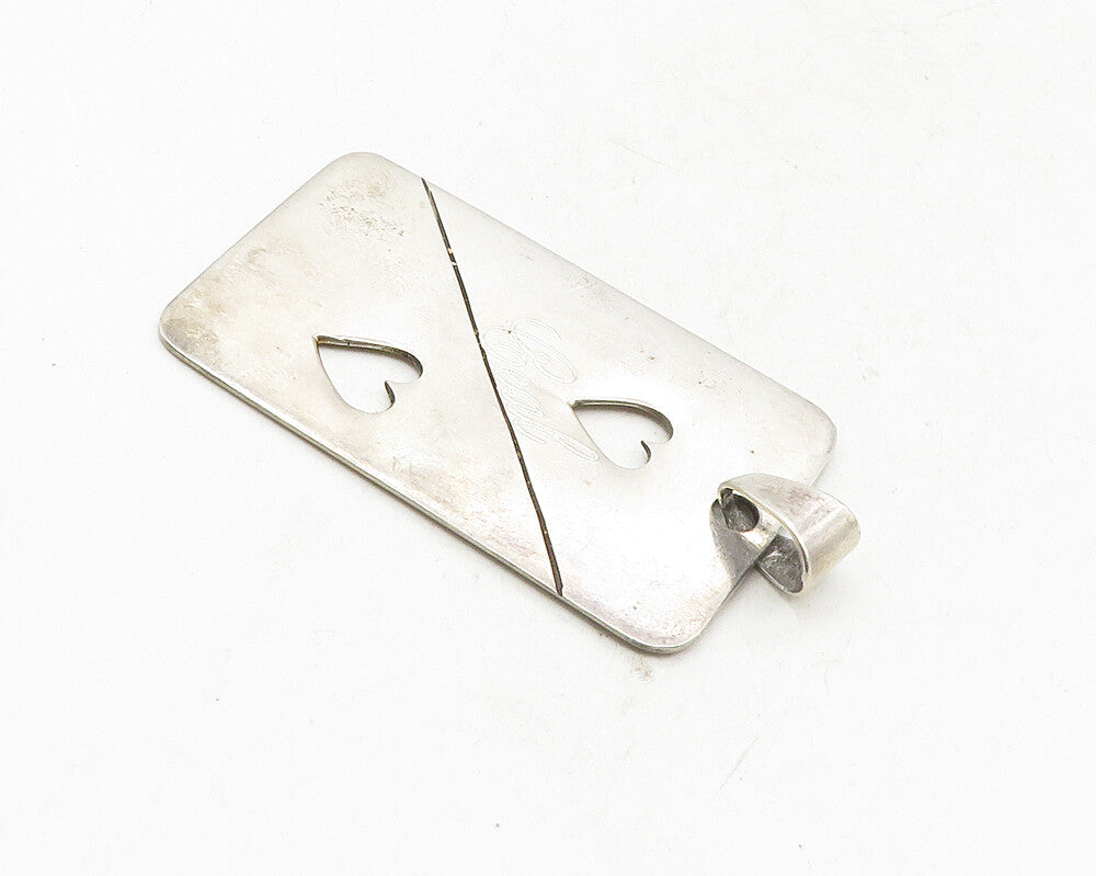 MEXICO 925 Sterling Silver  Vintage Heart Cutout Ceal Etched Pendant  PT7753