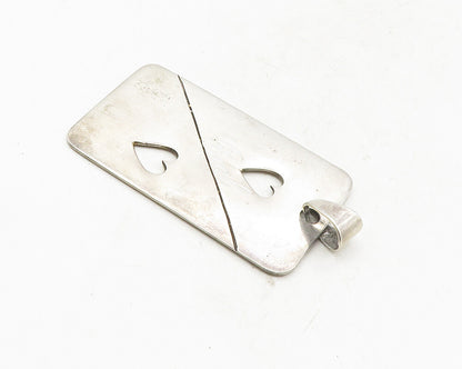 MEXICO 925 Sterling Silver  Vintage Heart Cutout Ceal Etched Pendant  PT7753