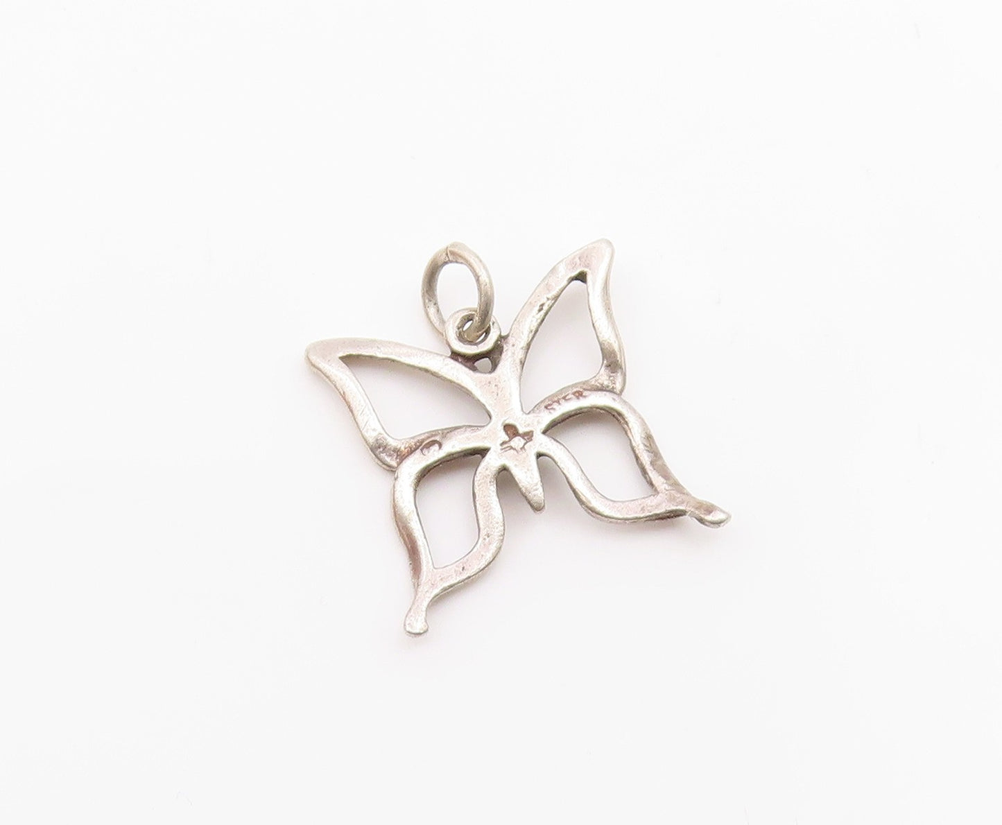 925 Sterling Silver Vintage Shiny Open Butterfly Motif Drop Pendant  PT18021