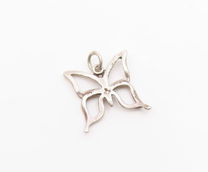 925 Sterling Silver Vintage Shiny Open Butterfly Motif Drop Pendant  PT18021