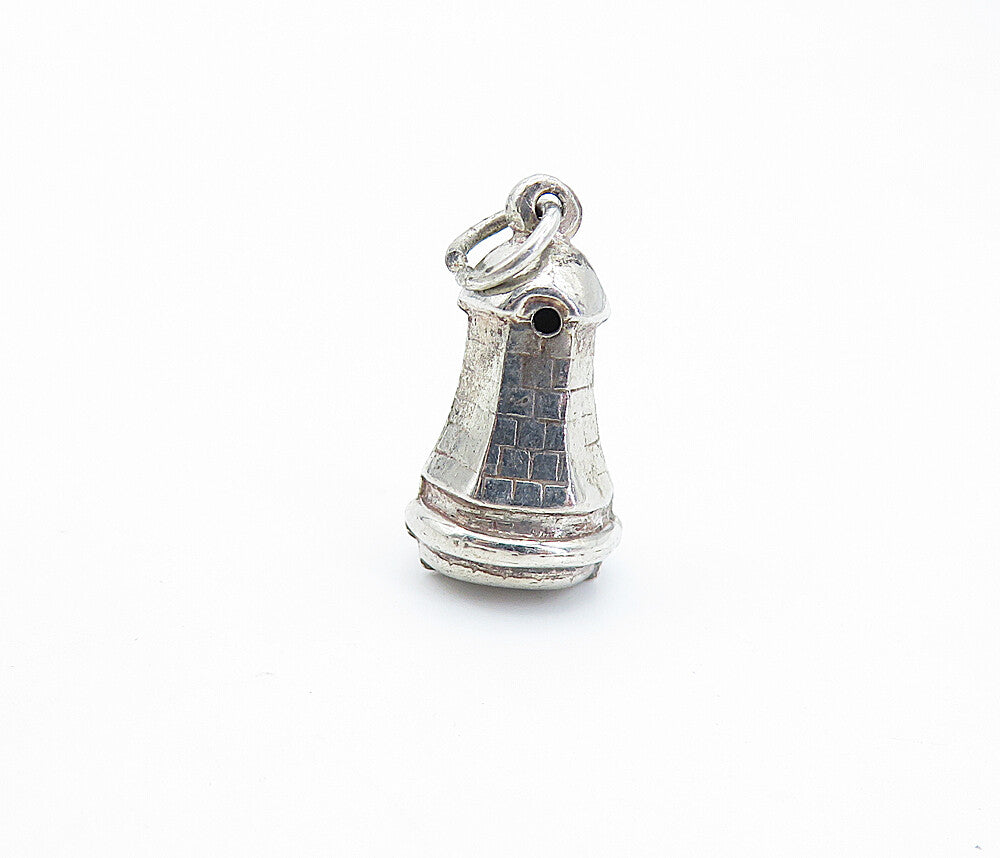 925 Sterling Silver  Vintage Petite Hollow Brick Light House Pendant  PT4958