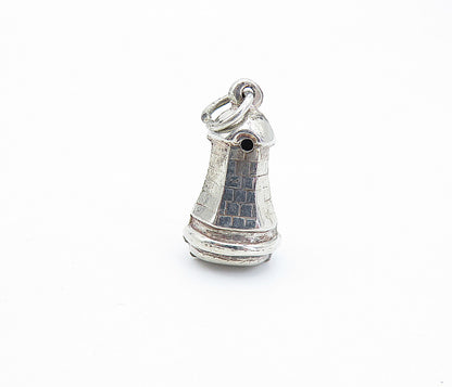 925 Sterling Silver  Vintage Petite Hollow Brick Light House Pendant  PT4958