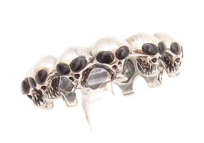 925 Sterling Silver Vintage Ring Onyx Eyed Alien Heads Cut Band Sz 14.5  RG32808
