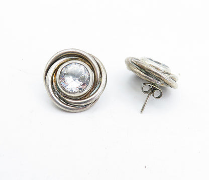 925 Sterling Silver  Vintage Cubic Zirconia Round Twist Drop Earrings  EG2297