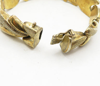 925 Sterling Silver  Vintage Gold Plated Hollow Fluted Chain Bracelet  BT1652