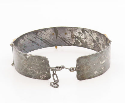 925 Sterling Silver Vintage Bracelet Two Tone Carved Serpentine Cuff  BT11576