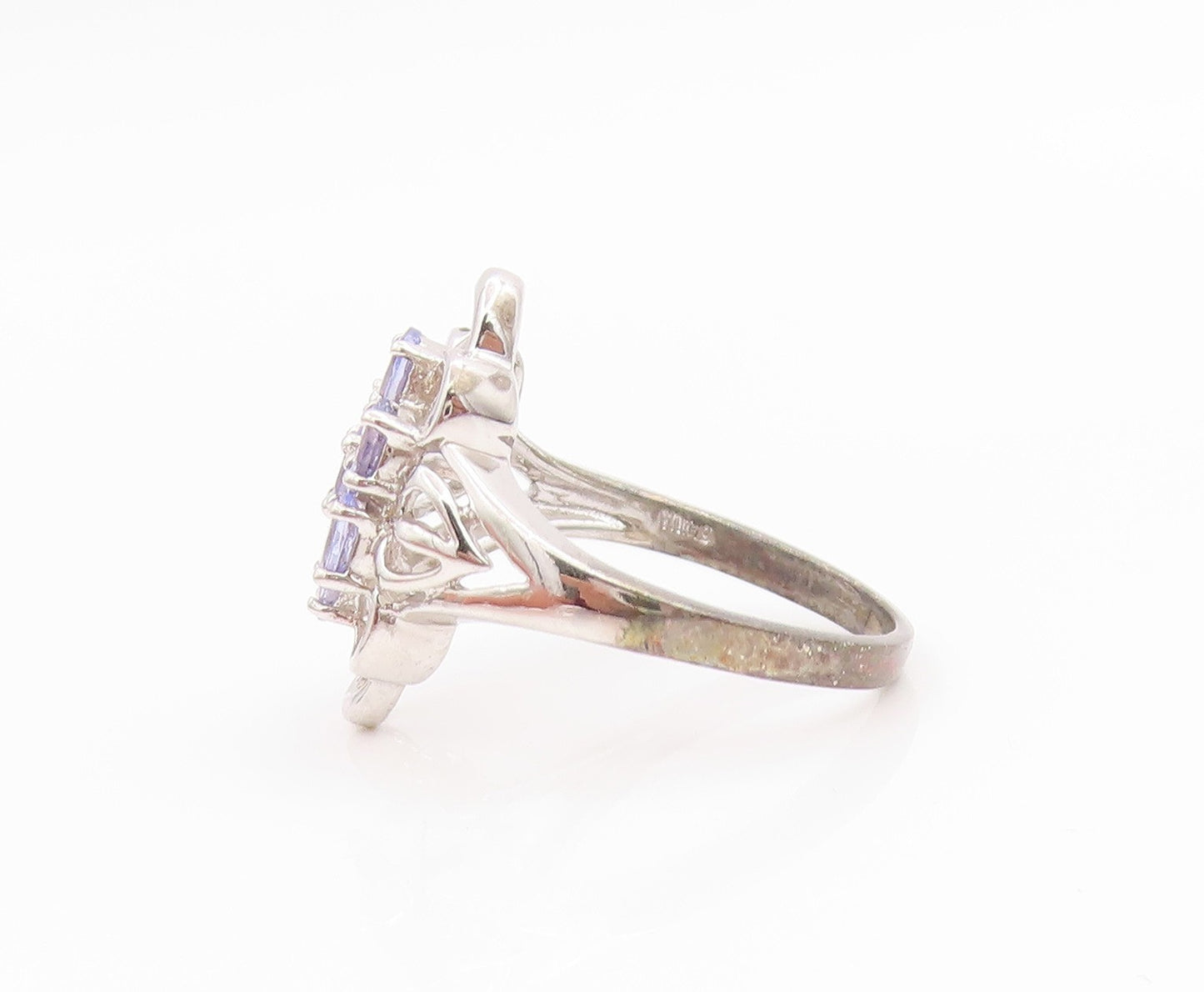 925 Sterling Silver Vintage Ring Elegant Tanzanite Floral Cluster  Sz 8  RG35674