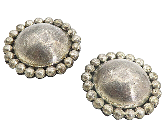 CRJ 925 Sterling Silver  Vintage Floral Dome Non Pierce Drop Earrings  EG4489