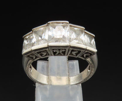 925 Silver  Vintage Graduated Five Stone Cubic Zirconia Ring Sz 9  RG24594