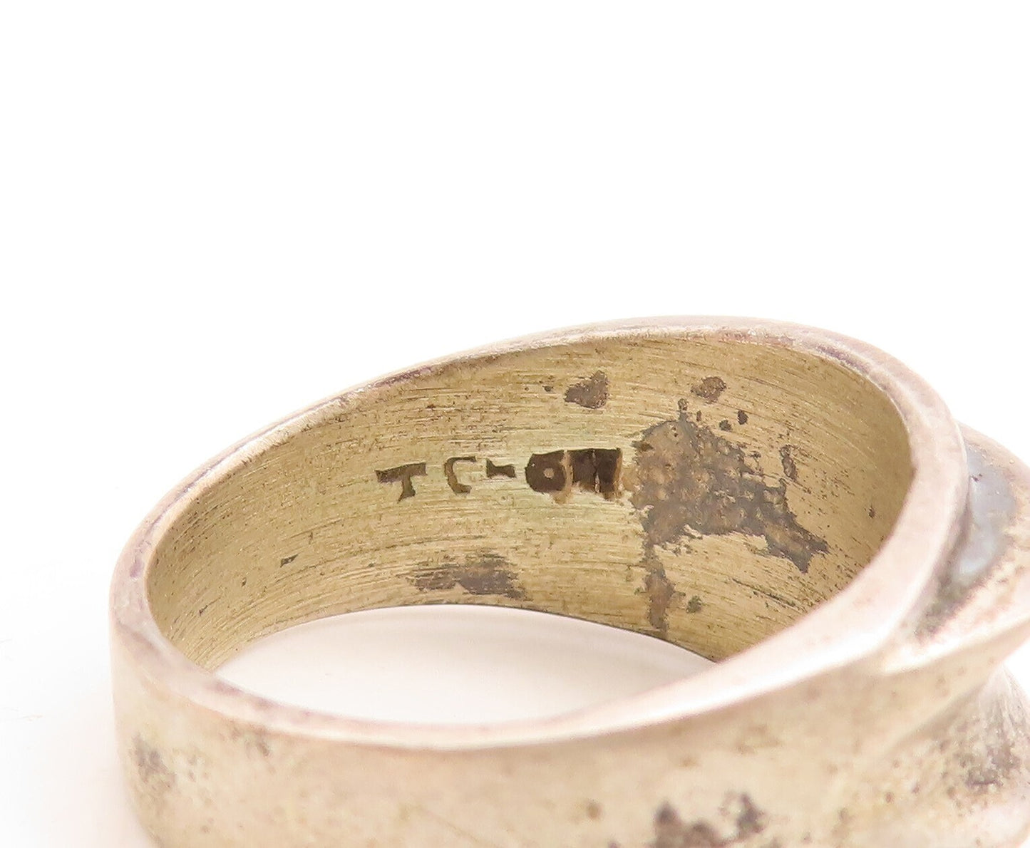 925 Sterling Silver Vintage Ring MEXICO Dark Tone Bulged Carved  Sz 7  RG31506