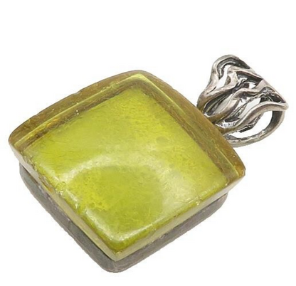 925 Sterling Silver  Vintage Square Peridot Open Bail Drop Pendant  PT14298